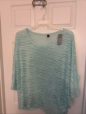 Lane Bryant Light Mint Sheer Striped Blouse